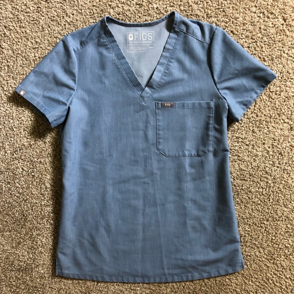 Figs Limited Edition Heather Indigo, Light Blue Catarina XXS One-Pocket Top
